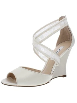 Женские кожаные сандалии NINA цвета слоновой кости с ремешками на танкетке Elyana 9,5 - Изображение 1 из 3