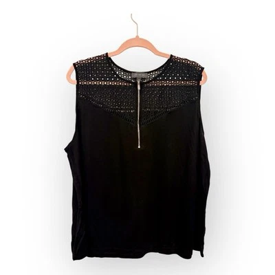 The Limited Women’s 2X Plus Black Lace Detail Zip Front Sleeveless Blouse - Image 1 of 4