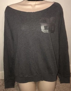 Gray Y2K Off Shoulder Logo Back Sweatshirt Victorias Secret PINK Sz Med - Picture 1 of 7