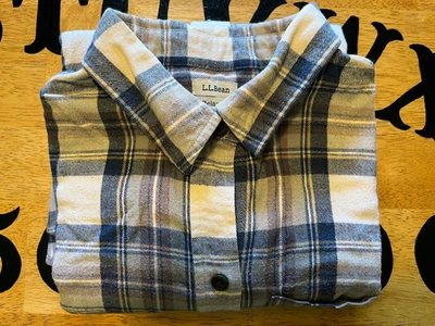 Camisa de franela a cuadros LL Bean para mujer calce relajado pequeña tostada/azul Foto 1 de 4