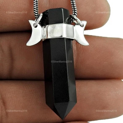 Onice Nera Gemma 925 Argento Sterling Handmade Matita Ciondolo Regalo di Natale - Immagine 1 di 4