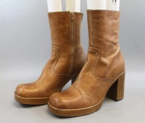 VTG STEVE MADDEN LIBERTY LEATHER FASHION PLATFORM CHUNKY HEEL BOOT WOMENS SZ 10B - Picture 1 of 9