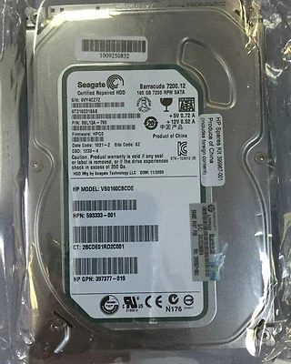 HP 459317-001 593333-001 9SL13A-790 ST3160318AS 160GB 7.2K 3.5" SATA Hard Drive - Image 1 of 2