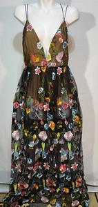Vestido Largo Intrique Mujer Negro Semi Transparente Forrado Cuerpo Grande Nuevo Con Etiquetas Bordado - Imagen 1 de 13