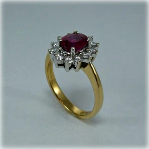 1.90 Ct Natural Ruby & Diamond Anniversary Ring 14K Solid Yellow Gold Size 6.5 - Picture 1 of 7