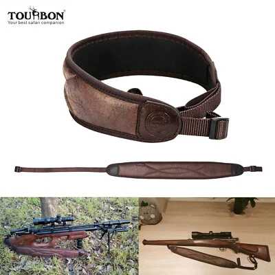 TOURBON Gewehrgurt aus weichem Breiter Neopren-Gewehrriemen PU Leder Sling Braun