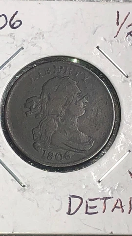 1806 Draped Bust Half Cent Small 6, Stemless Nice Great Details See Pictures Cover