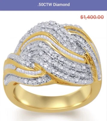 BEAUTIFUL LADIES 14K YELLOW GOLD FINISH DIAMOND SIZE 7 DESIGNER RING  - Image 1 of 4