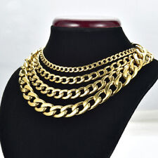 6-15mm Mens Boy Gold Heavy Stainless Steel Curb Cuban Link Chain Necklace 18-31"