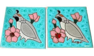 Vintage Cleo Teissedre Keramik Wachtel Südwesten handbemalt Fliese Untersetzer Set selten - Bild 1 von 6