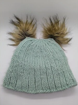 Sombrero de piel de tortuga niñas verde forrado cola de caballo pompones gorro Foto 1 de 4