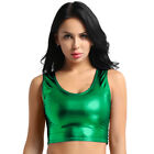 US Womens Shiny Metallic Crop Top Camisole Wet Look Party Cami Tank Bra Clubwear