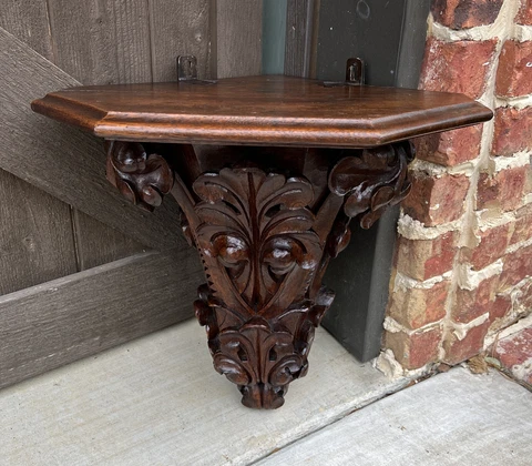 Antique French Corner Corbel Wall Shelf Hanging Wall Decor Carved Oak 19th C Cover