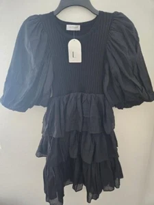 The Life Styled Co schwarzes geripptes Mieder Stufenkleid mit Puffärmeln Größe S neu mit Etikett - Bild 1 von 2