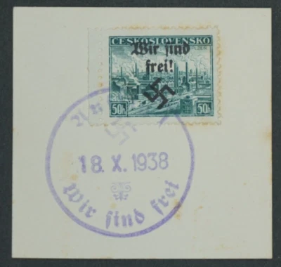 Czechoslovakia Rumburg stamp on piece Signed Foto 1 de 2