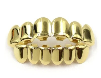 18K Gold Plated Top & Bottom Mouth Teeth Stainless Steel Grillz Set + Mold Set - Image 1 of 3