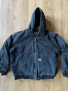 Vintage Carhartt Jacket Thrashed Black Zip Up XL Quilted 90s USA J140-BLK - Picture 1 of 21