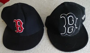 Two Boston Red Sox New Era Baseball Caps - Authentic 6 5/8th, Black/white 6 3/4" - Picture 1 of 2