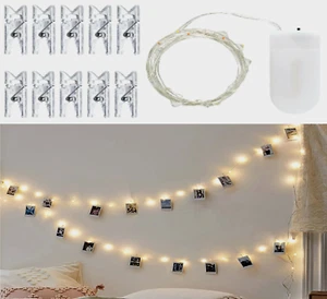 1 mt catena filo mini luci led a batteria portafoto lampadine luce bianca - Foto 1 di 6