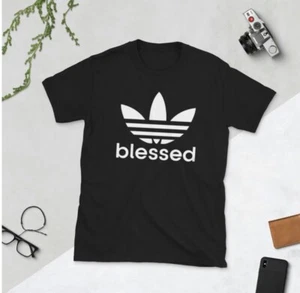 Blessed Logo Adidas T-Shirt Adult Tee Cotton Athletic Fit (S) - Picture 1 of 1