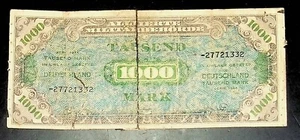 1944 Germay WW2 ALLIERTE MILITARBEHORDE 1000 Mark Banknotes - Picture 1 of 2
