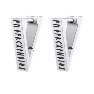 ORECCHINI UOMO DONNA UNISEX TRIANGOLO RUNE VICHINGHI ACCIAIO INOSSIDABILE SILVER - Foto 1 di 6