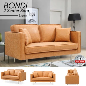 2 Seater Leather Sofa Couch Chair Seat Lounge Brown Modern Priceworth - Picture 1 of 4
