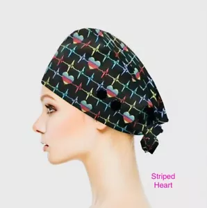 Work Cap Medical Chef Painter Unisex Polyester OSFM “Striped Heart” - Picture 1 of 7