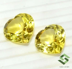 13x13 mm Natural Lemon Quartz Heart Shape Cut Pair 14.18 CTS Loose Gemstones - Picture 1 of 7