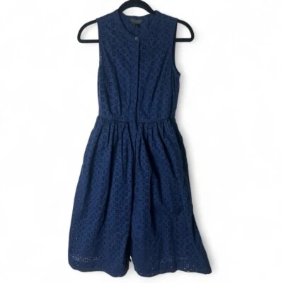 J.Crew - Vestido feminino ilhós comprimento do joelho sem mangas botão para baixo azul marinho tamanho. 2 - Imagem 1 de 4