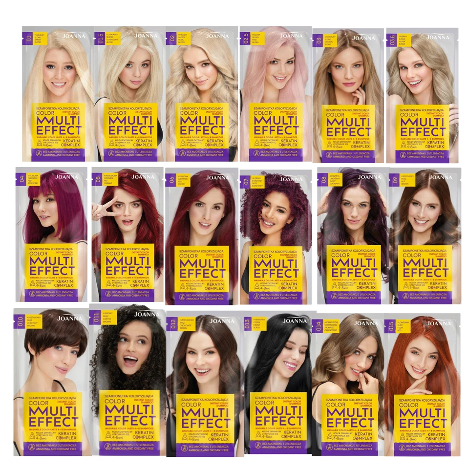 Joanna Multi Effect Keratin Hair Colour Shampoo Dye 4-8 Washes Sachet 35g