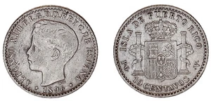 10 SILVER CENTS - 10 CENTAVOS PLATA. ALFONSO XIII. PUERTO RICO, 1896. VF+ / MBC+ - Imagen 1 de 1
