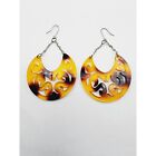 Amber color acrylic silver tone dangle Pierced earrings 2 5/8"