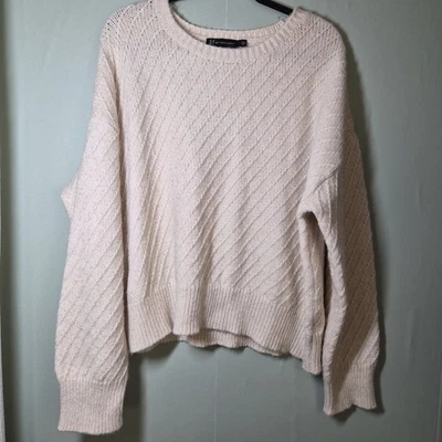 NEW YORK & CO. Sweater Womens 2 Extra Large XXL Tan Crewneck Dolman Cozy Fuzzy - Image 1 of 4