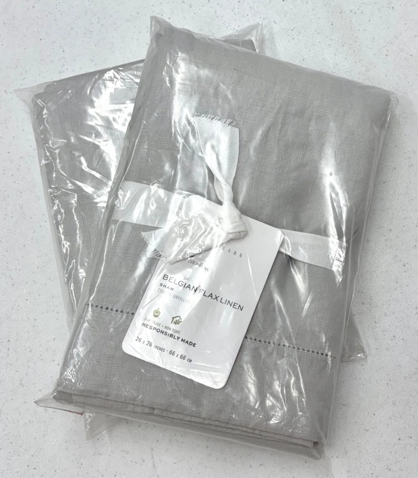 Новый Pottery Barn бельгийский лен льняной EURO шамсы ~ набор из 2 ~ мягкий серый - Изображение 1 из 1