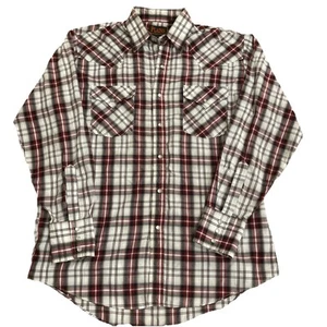 Neu ohne Etikett Plains Western Wear Hemd Herren Medium kariert Perlen Druckknopf rot Langarm - Bild 1 von 7