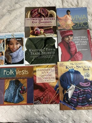 Lote de 8 livros de tricô padrão - suéteres, poncho, luvas, colete, irmãs torcidas - Imagem 1 de 4