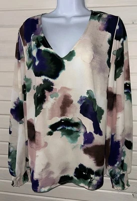 Blusa Cabi Mystic Talla GRANDE Aurora Floral Acuarela Cuello en V L/S Top Blusa Usada en Excelente Condición Foto 1 de 4