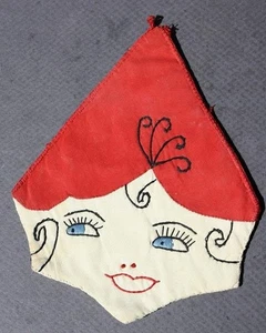 Elf Face Fabric Trivet Coaster Hand Made Really Cute One Sided Vintage Cutie -- - Picture 1 of 1