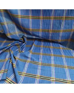 Tessuto Piquet Scozzese In Cotone Blu Tinto in Filo Alto 150 Cm 2149 - Imagen 1 de 3