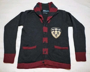 Polo Ralph Lauren Mens XL Pure Merino Wool Cardigan Coat Of Arms Emblem Jumper - Picture 1 of 7