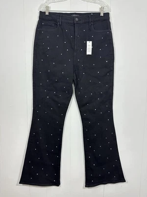 NWT Ann Taylor Sz 12 The Flare Crystal High Rise Embellished Black Denim Jeans - Image 1 of 4