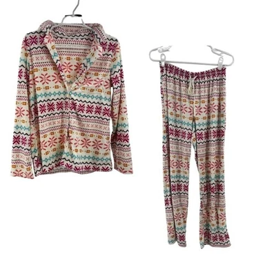 Sonoma Crema Rosa Pijama Botón Manga Larga y Pantalón Conjunto S Suave Cálido Invierno Foto 1 de 4