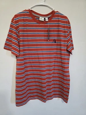 Mens Size Large Quick Silver Orange And Blue Striped Short Sleeve Shirt NWT - Image 1 of 4