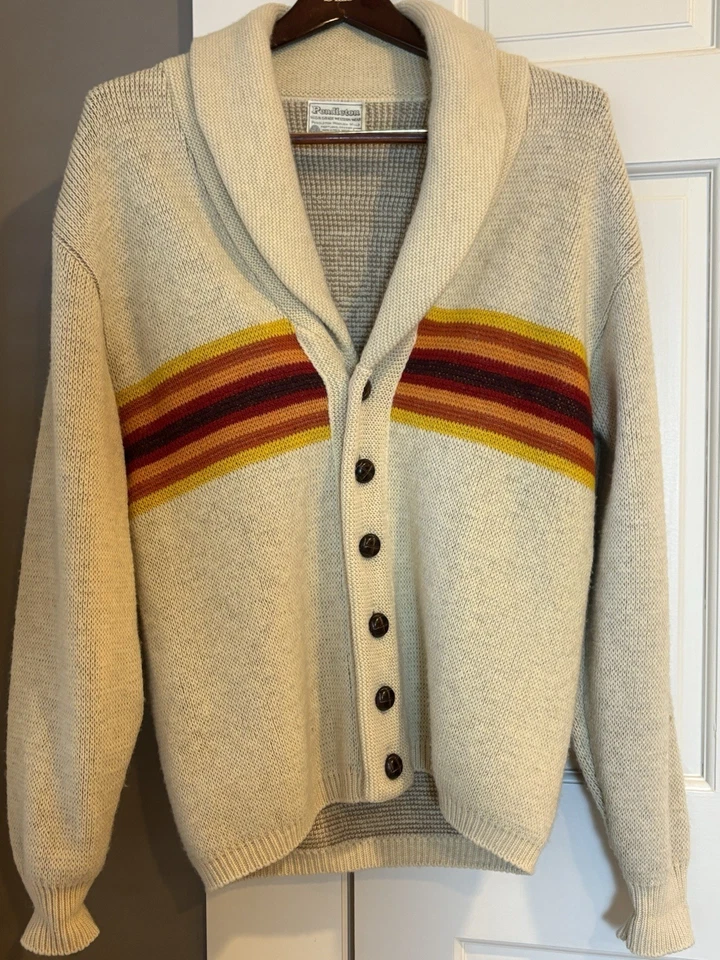 Vintage 70s Pendleton Western Wear Chief Joseph Wool Shawl Cardigan Size L Aztec - Image 1 of 4