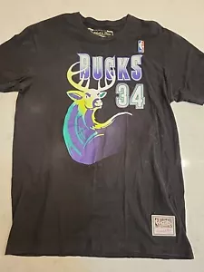 Mitchell & Ness MILWAUKEE BUCKS - # 34 Ray Allen - Retro Logo Black T-SHIRT - LG - Picture 1 of 7