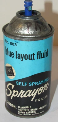 VINTAGE 1960s SPRAYON BLUE LAYOUT FLUID EMPTY SPRAY CAN! PAPER LABEL/MISSING TOP - Image 1 of 4
