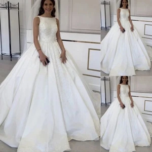 Elegant Wedding Dresses Satin Vintage Glitter Sleeveless 50s Bridal Ball Gowns - Picture 1 of 10