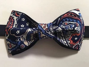 Custom Mens Paisley Bow Tie Pre-tied Adjustable Handmade bowtie Blue,Peach,White - Picture 1 of 2