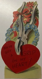 Vintage 50er Jahre gestanzte Kinder Valentinstag Zange Greifherz GEBRAUCHT - Bild 1 von 2